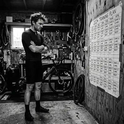 Ciclista frustrado olhando treino repetitivo