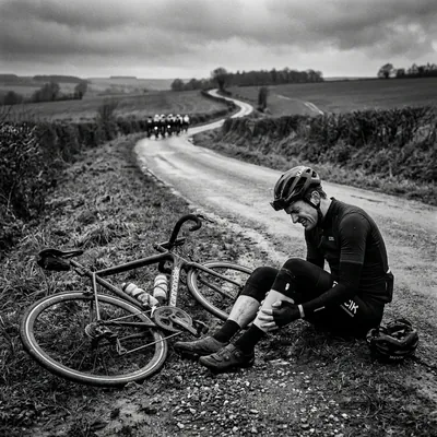 Ciclista com câibra ficando para trás