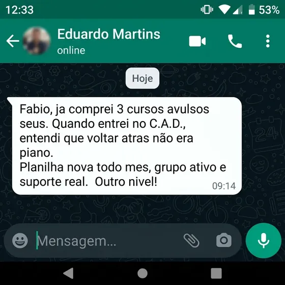 Print WhatsApp - depoimento Eduardo Martins